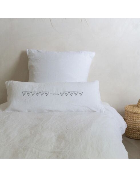 Leinenkissen mit grauer Botschaft - 30x70 cm