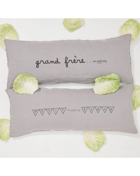 Leinenkissen mit grauer Botschaft - 30x70 cm