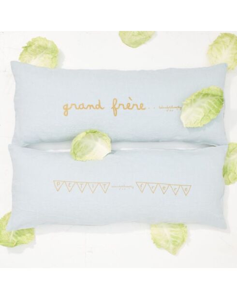 Cojín de lino con mensaje azul - 30x70 cm