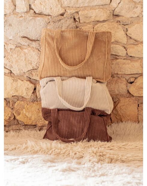 Borsa in velluto a coste beige - 35x45x17 cm