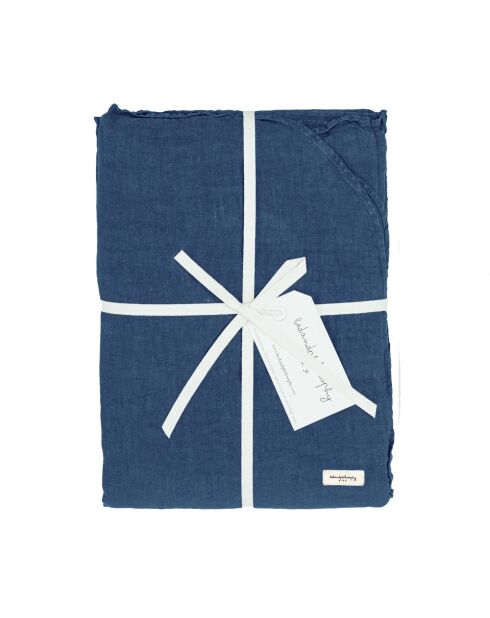 Funda nórdica de lino y algodón azul