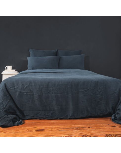 Funda nórdica de lino y algodón azul