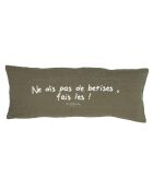 Leinenkissen mit khakigrüner Botschaft - 30x70 cm