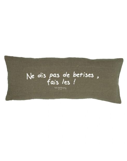 Leinenkissen mit khakigrüner Botschaft - 30x70 cm