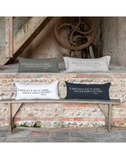 Leinenkissen mit schwarzer Botschaft - 30x70 cm