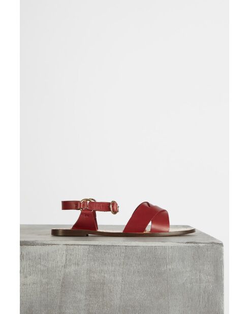 Flache Sandalen Whithney aus Naturleder in Burgunderrot