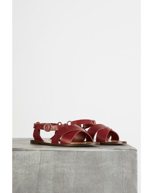 Flache Sandalen Whithney aus Naturleder in Burgunderrot