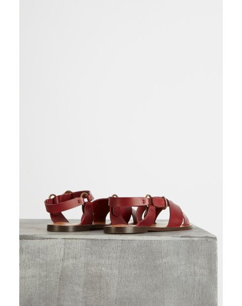 Flache Sandalen Whithney aus Naturleder in Burgunderrot