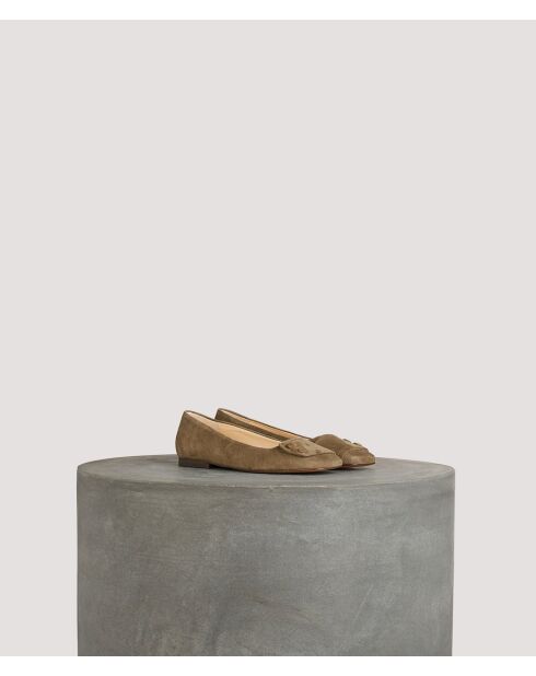 Khakifarbene Ballerinas Louis aus Veloursleder