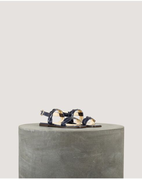 Sandales Plates Rhea en cuir verni souple marine