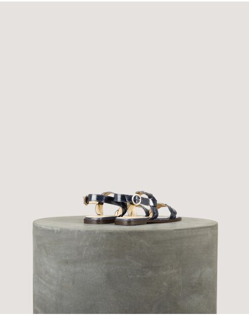 Sandales Plates Rhea en cuir verni souple marine