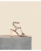 Sandali alti marroni in pelle martellata