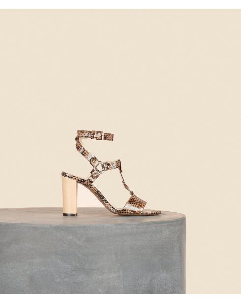 Sandali alti marroni in pelle martellata