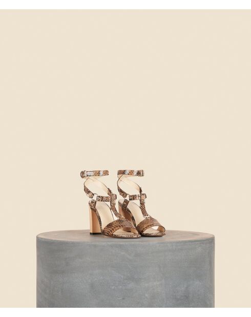 Sandali alti marroni in pelle martellata