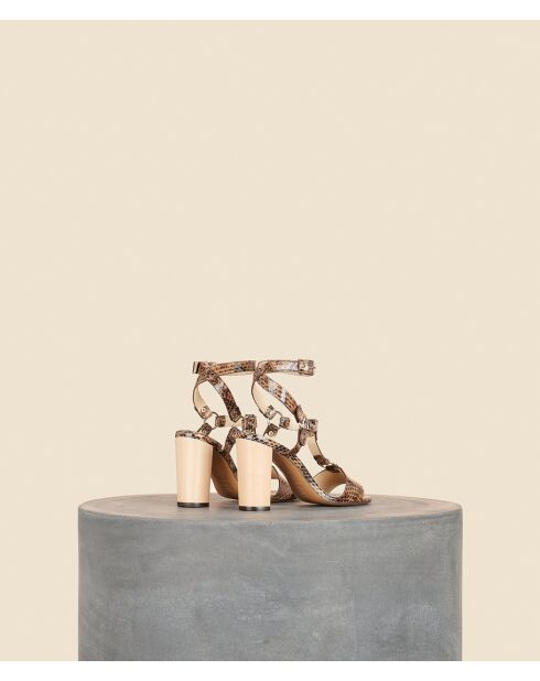 Sandali alti marroni in pelle martellata