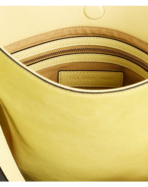Evelyne Hobo Flache Tasche aus zitronenfarbenem Veloursleder -25x31x3cm