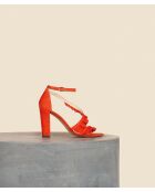 Almeria hohe Sandalen aus orangefarbenem Samtleder - 9 cm Absatz