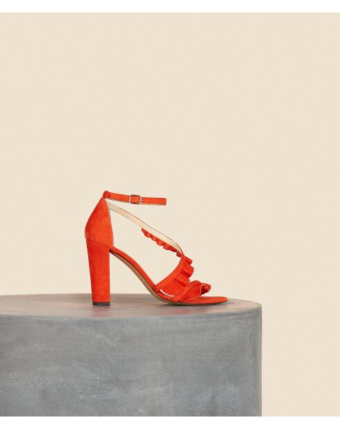 Almeria hoge sandalen in oranje fluweelleer - hak van 9 cm