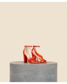 Almeria hohe Sandalen aus orangefarbenem Samtleder - 9 cm Absatz