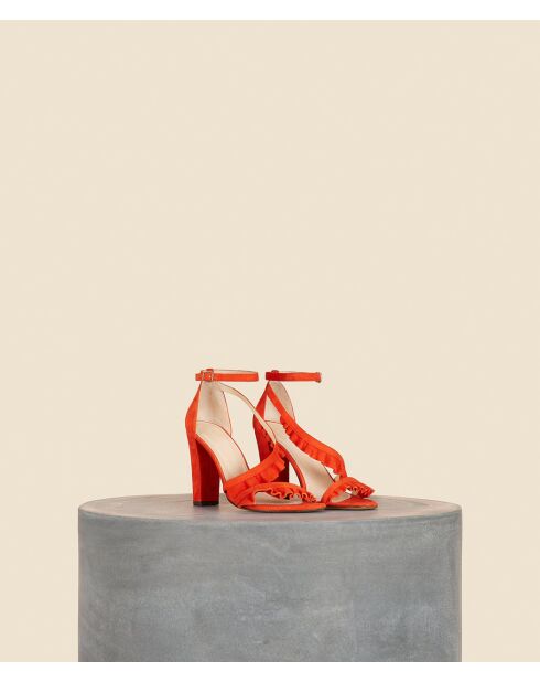 Almeria hoge sandalen in oranje fluweelleer - hak van 9 cm