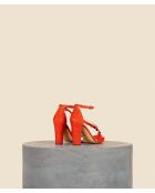 Almeria hohe Sandalen aus orangefarbenem Samtleder - 9 cm Absatz