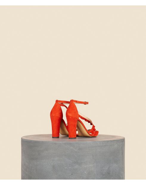 Almeria hoge sandalen in oranje fluweelleer - hak van 9 cm