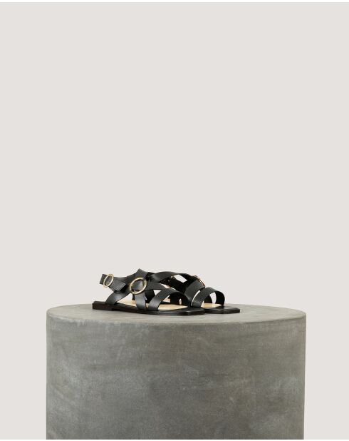 Platte sandalen IO in zwart natuurlijk leer
