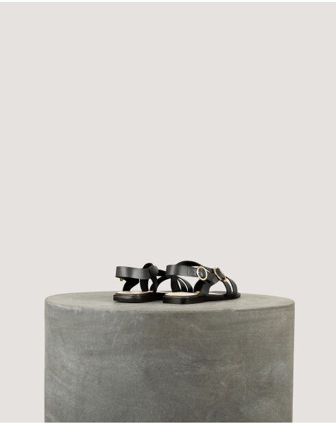 Platte sandalen IO in zwart natuurlijk leer