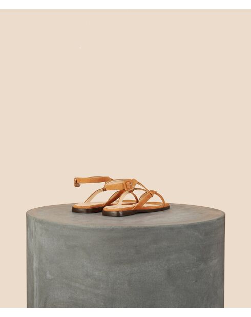 Doréigami platte sandalen van hazelnootsuède