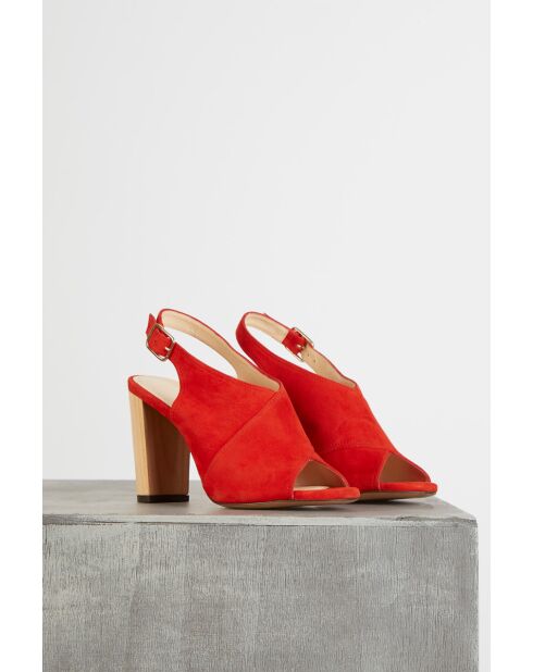 Arona open sandalen met rode houten hak