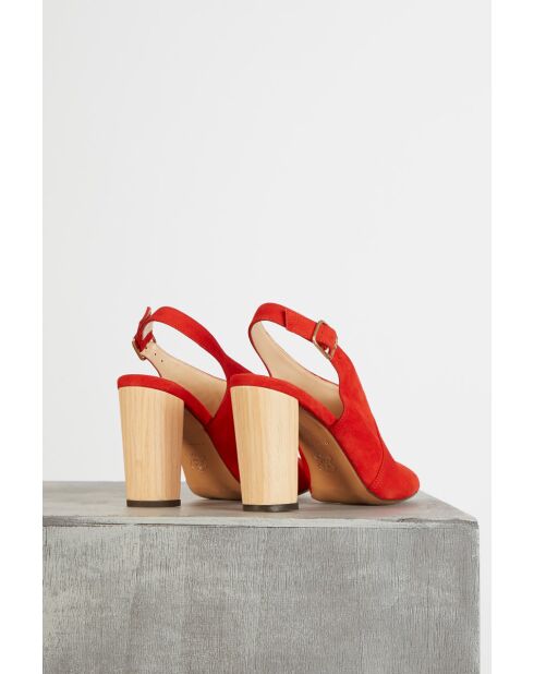 Arona open sandalen met rode houten hak