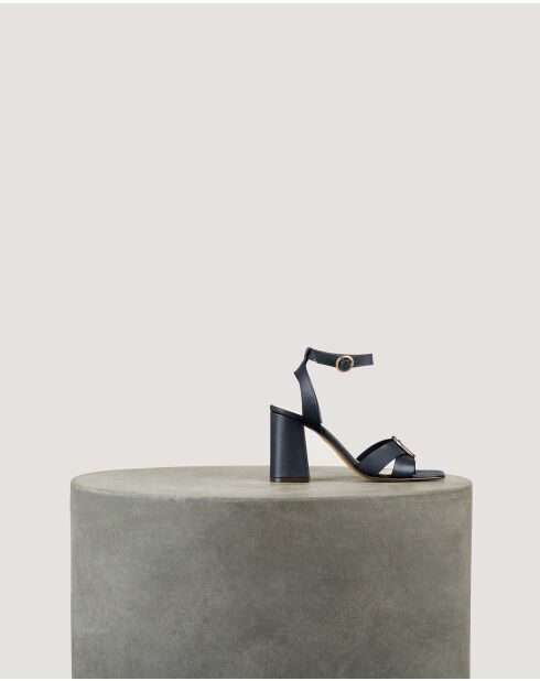 Sandales IO en cuir naturel marine - Talon 8 cm