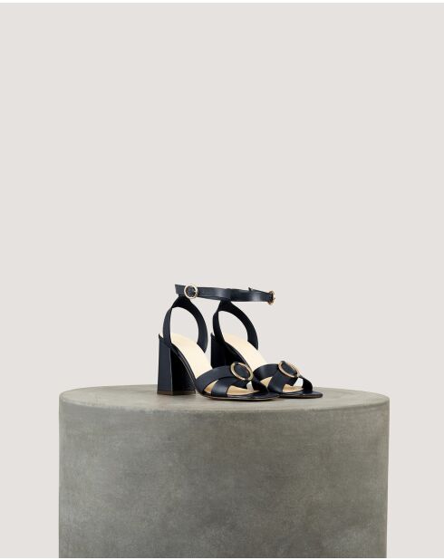 Sandales IO en cuir naturel marine - Talon 8 cm