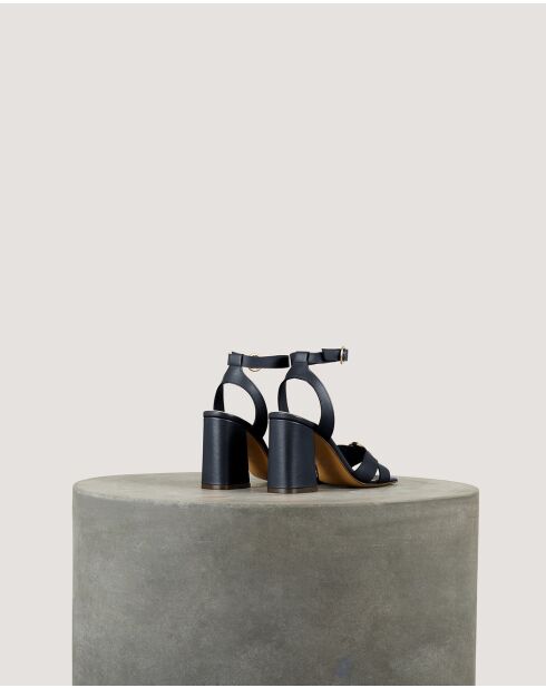 Sandales IO en cuir naturel marine - Talon 8 cm