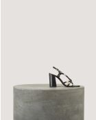 Sandales Noeud en cuir crispé Noires - Talon 8 cm