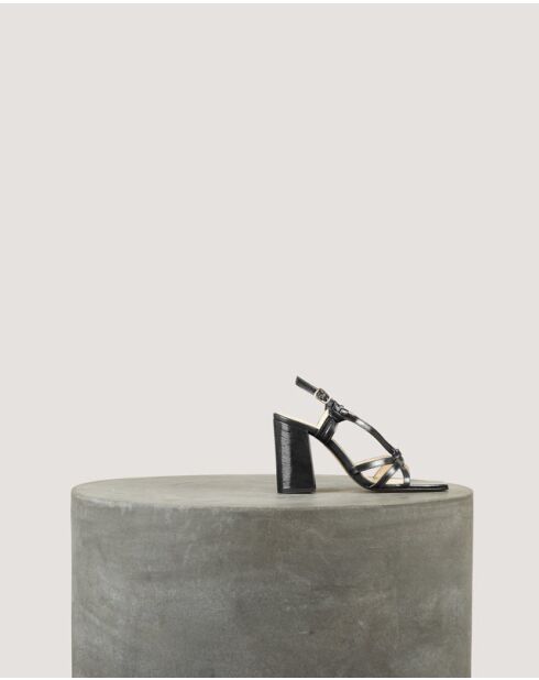Sandales Noeud en cuir crispé Noires - Talon 8 cm
