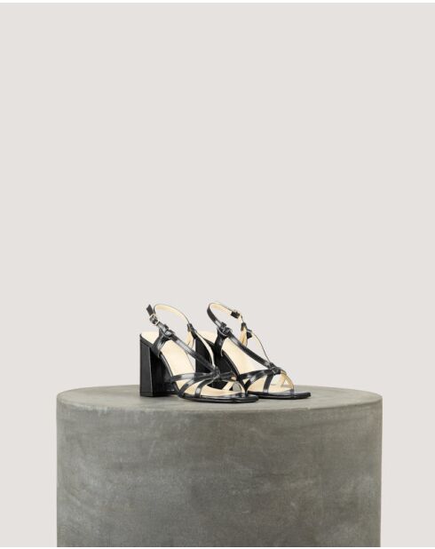 Sandales Noeud en cuir crispé Noires - Talon 8 cm