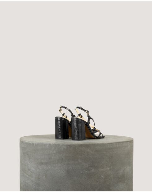 Sandales Noeud en cuir crispé Noires - Talon 8 cm