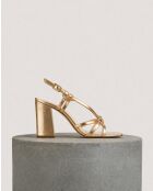 Gouden leren sandalen met strik - hak van 8 cm