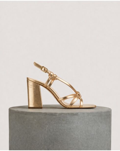 Gouden leren sandalen met strik - hak van 8 cm