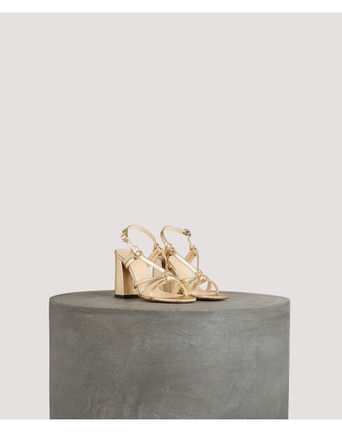 Gouden leren sandalen met strik - hak van 8 cm