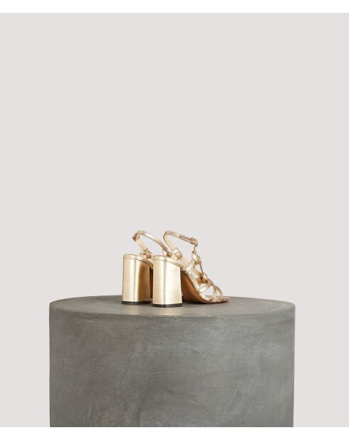 Gouden leren sandalen met strik - hak van 8 cm