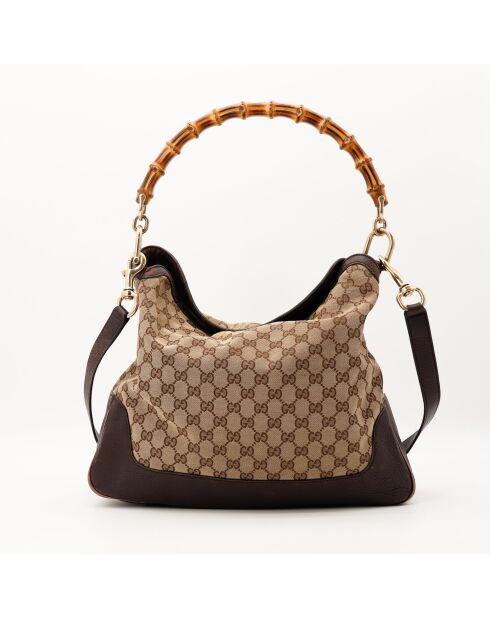 Beigefarbene Hobo-Tasche aus Bambus - Sehr guter Zustand - 39 x 31 x 8,5 cm