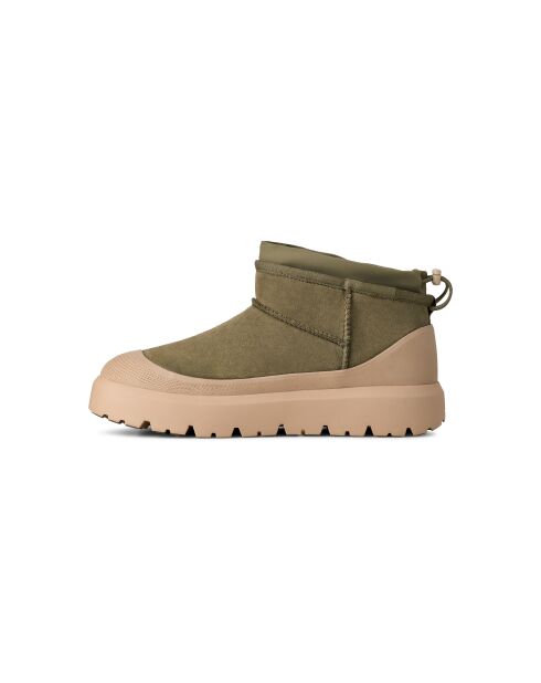 Klassieke Ultra Mini Hybrid-laarzen in olijfgroen en beige