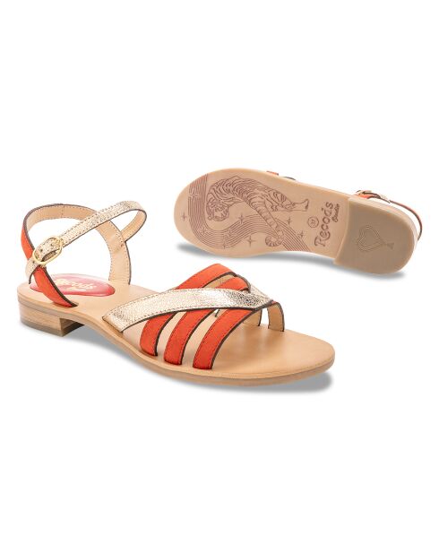 Donkeroranje leren sandalen van Barbra