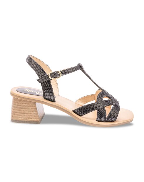 Sandalias Georgia de piel de serpiente negra