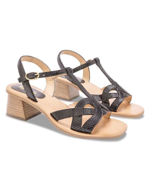 Sandalias Georgia de piel de serpiente negra