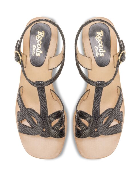 Sandalias Georgia de piel de serpiente negra