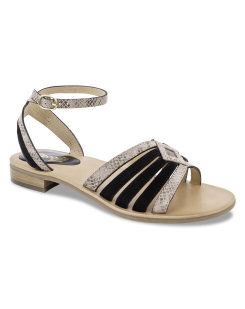 Aretha zwarte leren sandalen met slang