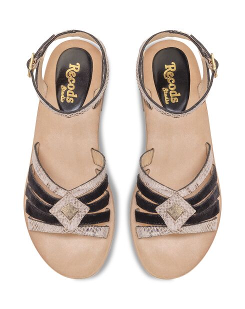 Aretha zwarte leren sandalen met slang